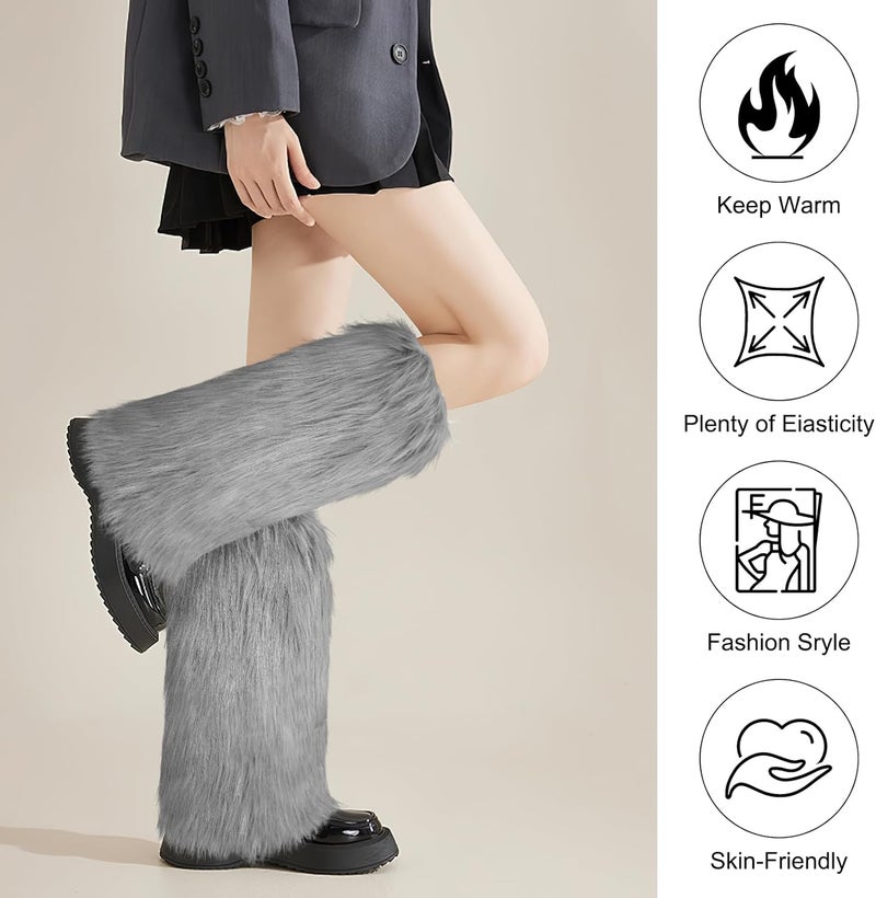 XEPST Faux Fur Fuzzy Leg Warmers Furry Boot Covers for Women, Warm Fuzzy Boot Cuff Boot Sleeves Leg Warmers for Party Costume - Image 4